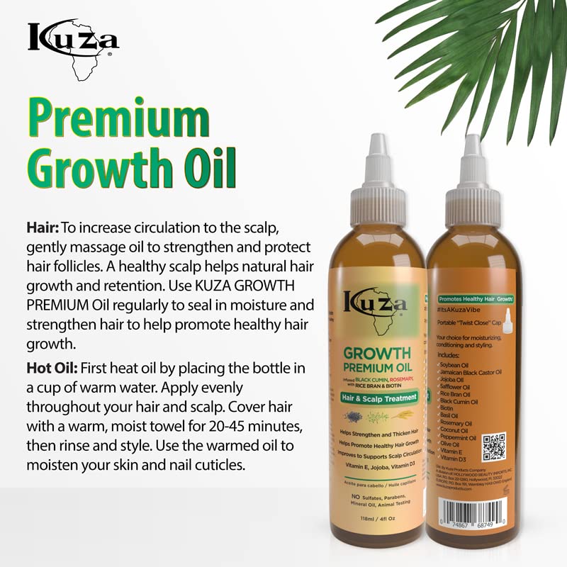 Kuza Premium Growth Oil with Black Cumin & Rosemary 4oz - Pack of 2