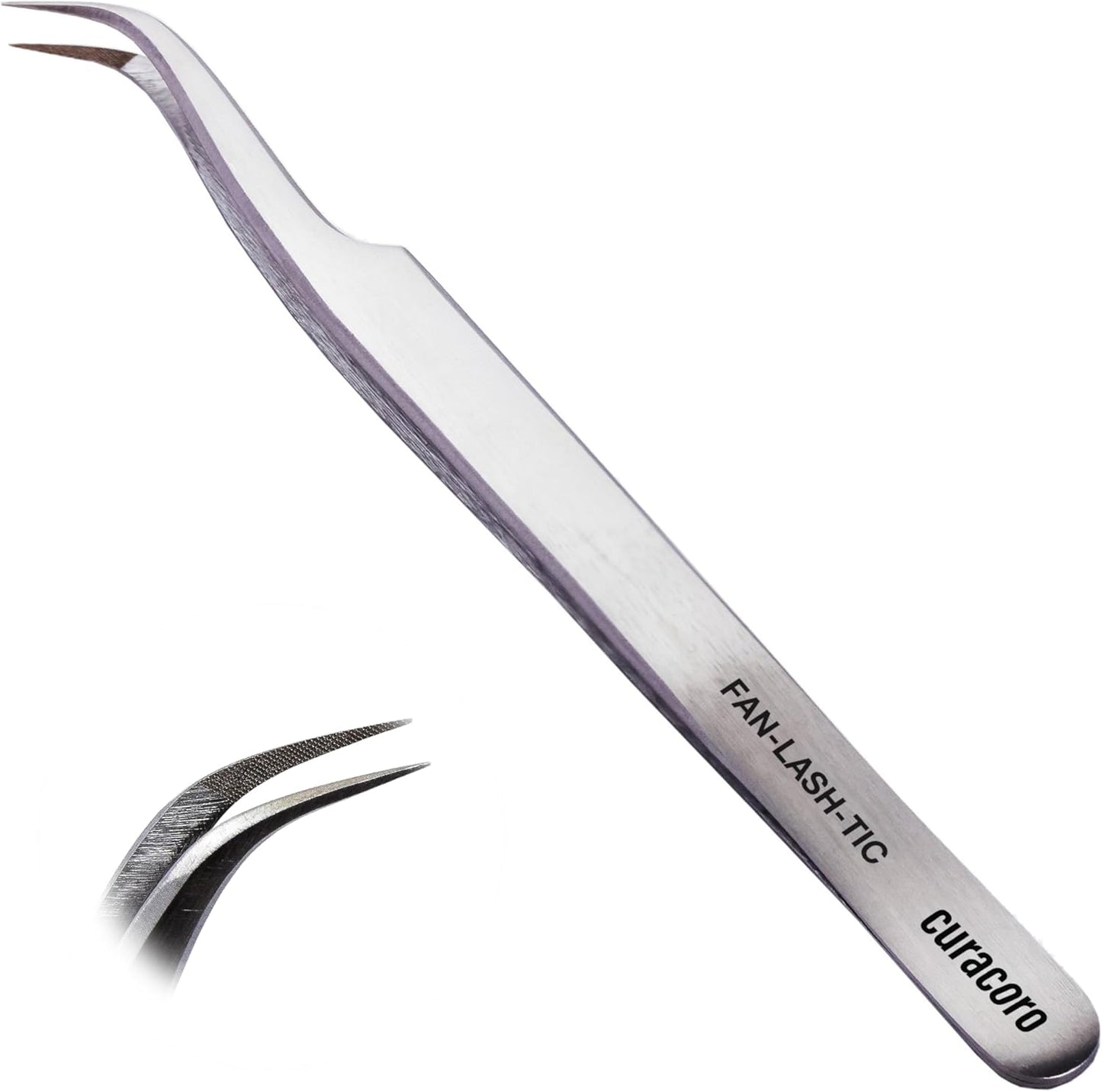 Curacoro Lash Tweezer - Precision Fiber Tip Grip for Eyelash Extensions | Multi-Shape Silver Tweezers for Volume & Isolation