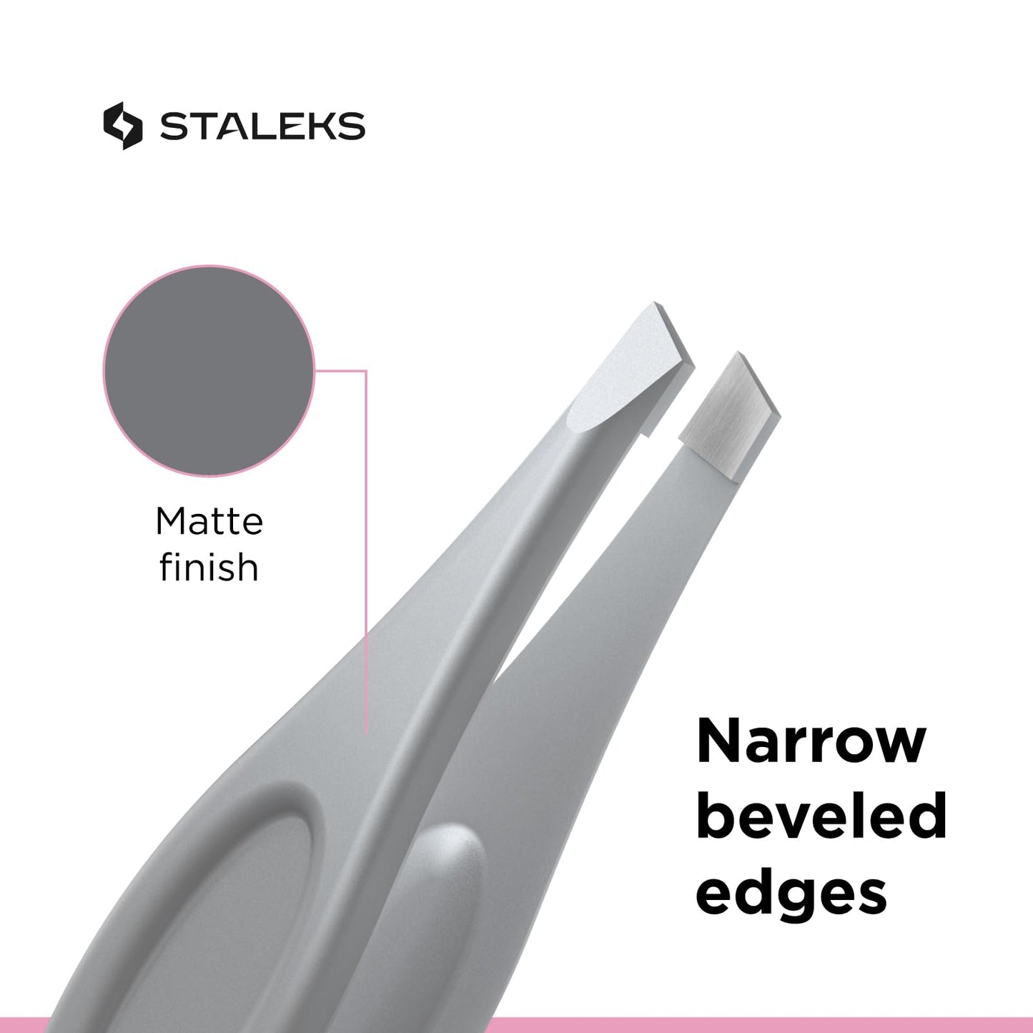 STALEKS BEAUTY & CARE 20 Type 4 Eyebrow Tweezers – Narrow Beveled Stainless Steel with Ergonomic Handles for Fine Brows & Home Use