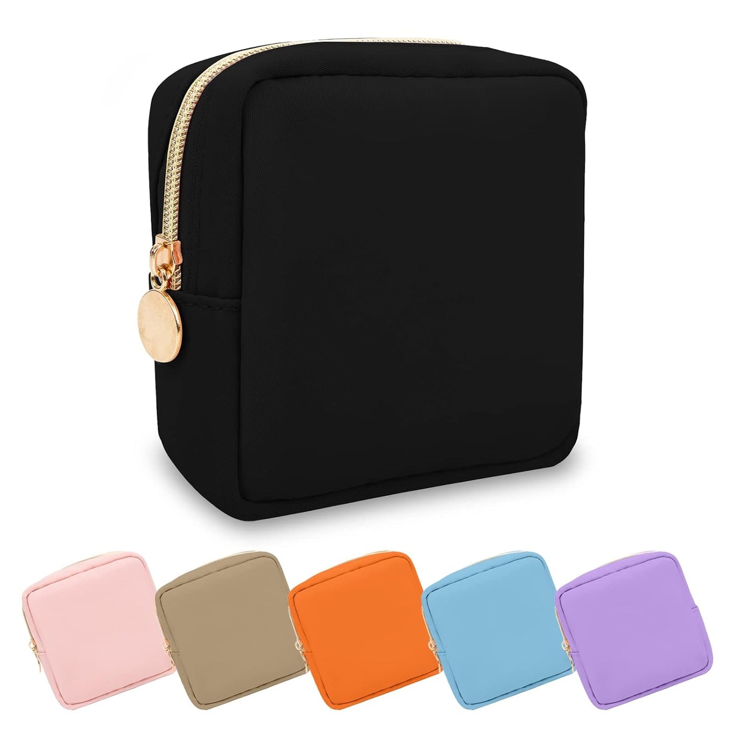Waterproof Mini Floral Makeup Bag - Nylon Travel Pouch for Women | Cute Zipper Toiletry Organizer (Mini White-Flowers)