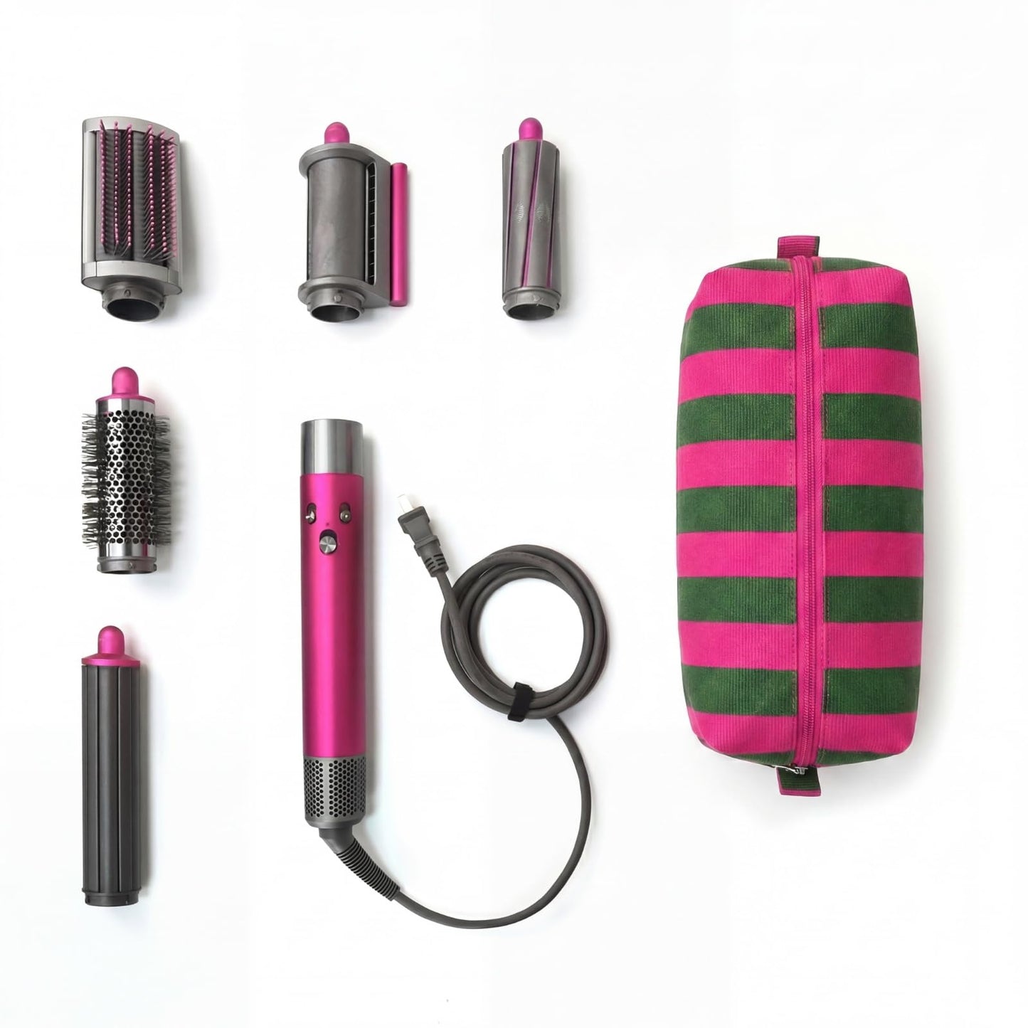 RSRSLEII Striped Hair Tools Travel Bag，Corduroy Hair Dryer Bag, Flat Iron Curling Iron Bag, Aesthetic Foldable Travel Organizer (03Rose Red&Green)
