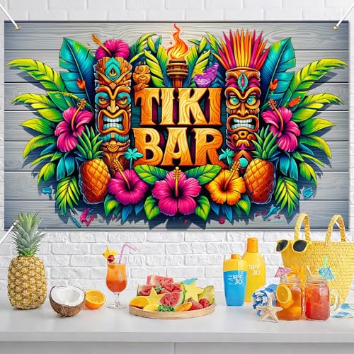 Tiki Bar Aloha Banner - 71 x 43 Inch Hawaiian Luau Party Decoration