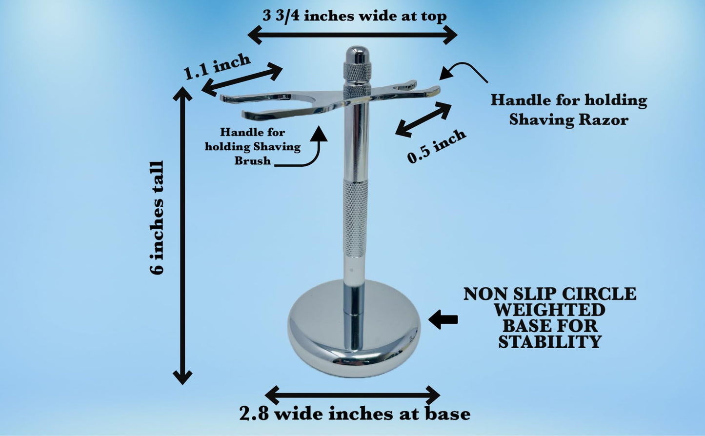 G.B.S Chrome Brush and Razor Stand - Textured Chrome Shaving Stand, – Stylish and Unbreakable Stand Best for Your Bathroom Everyday Grooming, Fits Most 3 and 5 Blade Razors Double Edge Safety Razors and Shaving Brush Stand