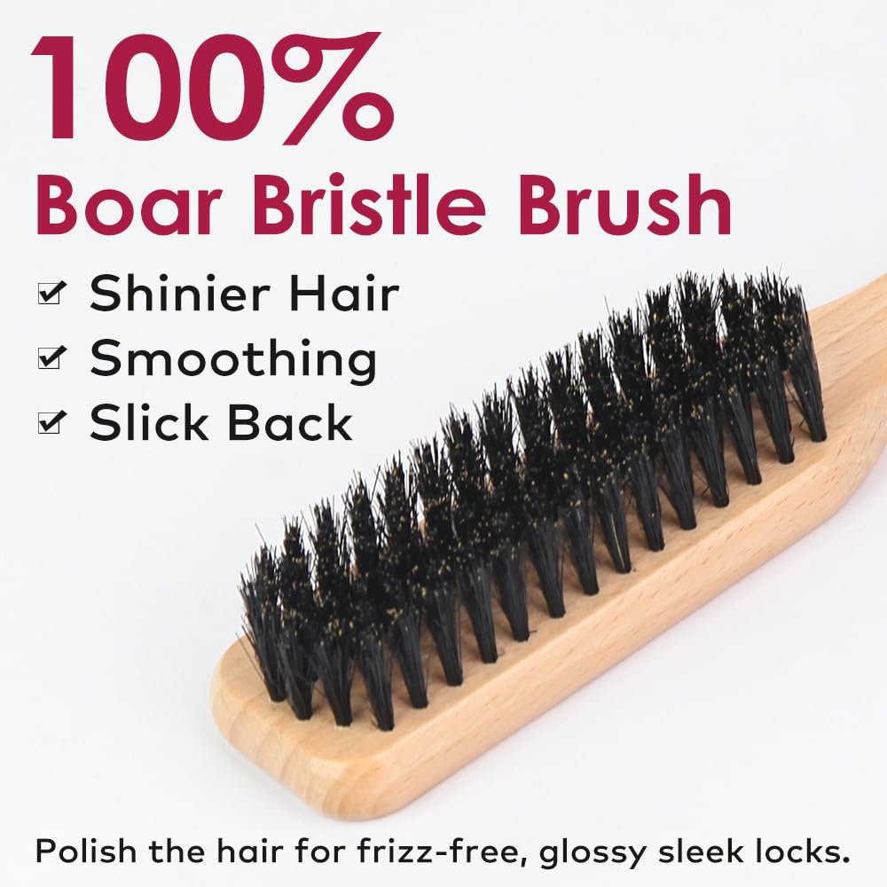 Melous Hair Wax Stick with Slick Back Hair Brush Set for Flyaways, Teasing Boar Bristle Brush, Edge Hair Brushes, Volume Comb, Rat Tail Comb for Girls, Kids, Women & Men
