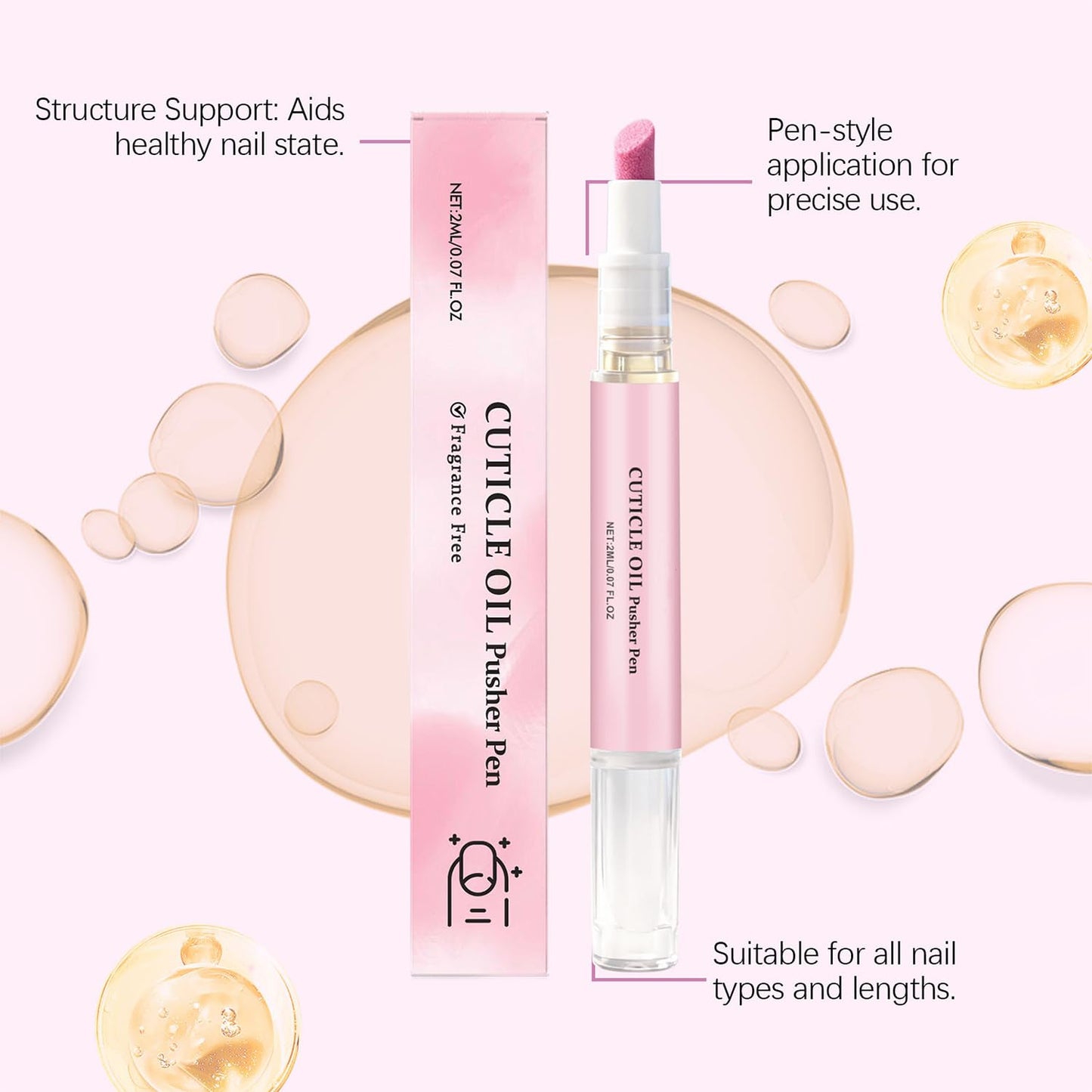 **Cuticle Oil Pusher Pen Set - 2PCS Pink Moisturizing & Brightening Tool | Leak-Proof Travel Size**