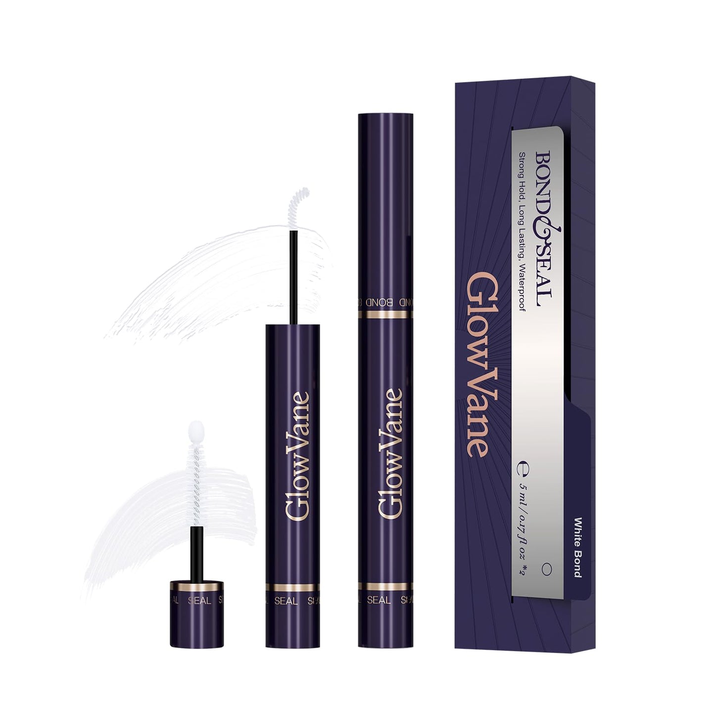 GlowVane White Lash Bond and Seal Waterproof Lash Glue for Eyelash Clusters 2-in-1 Lash Cluster Glue Strong Hold Eyelash Cluster Glue Latex-Free Eyelash Glue Long Lasting Beginner Friendly (5ml+5ml)