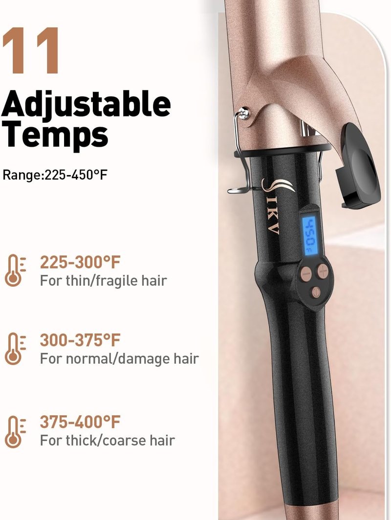 Extra Large Barrel Curling Iron - Ceramic Tourmaline Wand for Long Hair | Dual Voltage, 11 Heat Settings