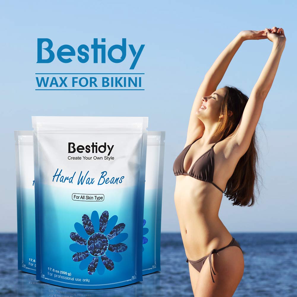 Bestidy Hard Wax Beads for Hair Removal, Waxing Beads for Coarse Hair, 500g Refill Wax Beads for Wax Warmer, Home Waxing for All Body and Brazilian Bikini Areas, Women Men (17.64 Ounce, Sea Blue)