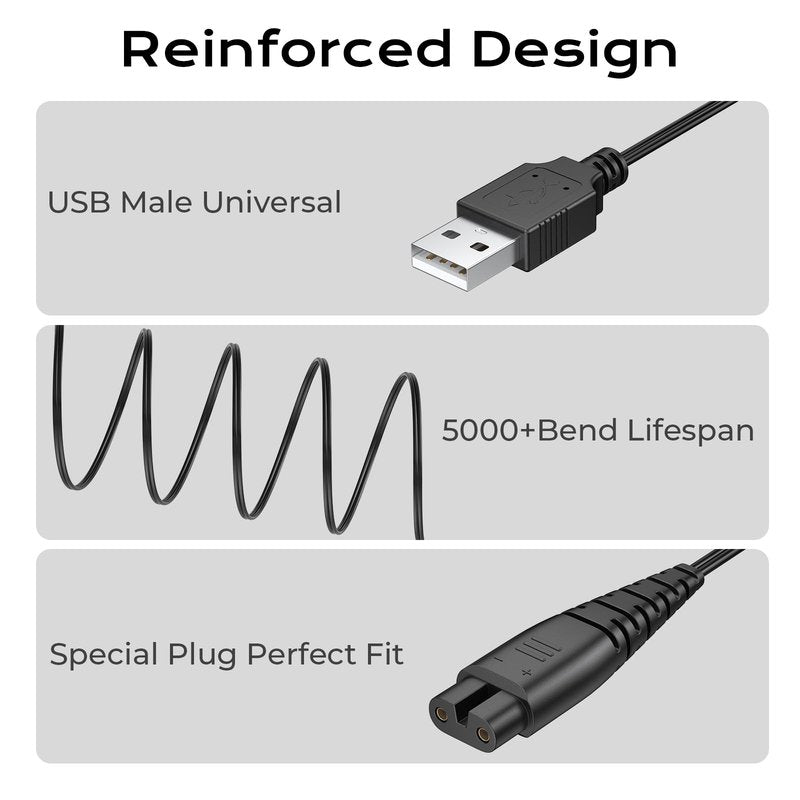 Vancle USB Charger Cable for Hatteker, Shaver Charger Cable Compatible with Hatteker RFC-588 RFC-589 RFC-690 RFC-692 RFC-696 RSCX-7856 RSCX-9598 1.5m