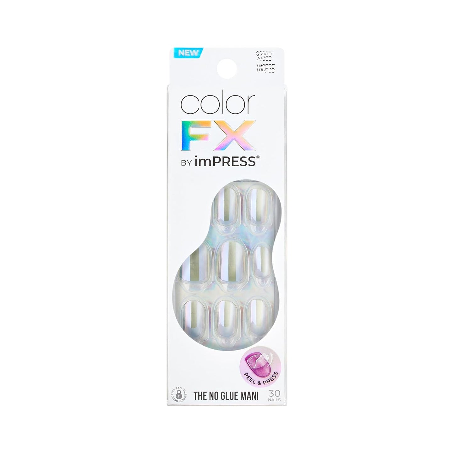 Kiss ColorFX Press On Nails - Sour Love, 30 No Glue Peel & Stick Kit | Silver Short Oval Pearlescent Effect