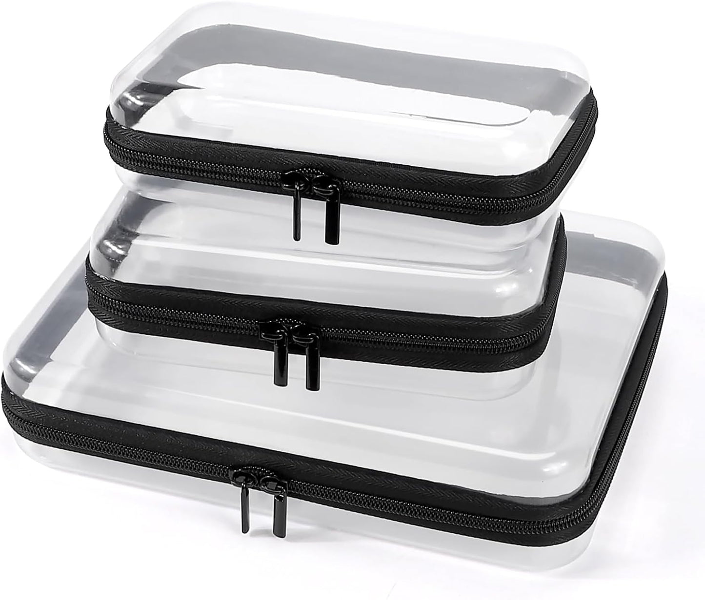 Clear Hard Shell Zipper Case - 3 Pack Waterproof Makeup Organizer & Travel Toiletry Bag | Large Size