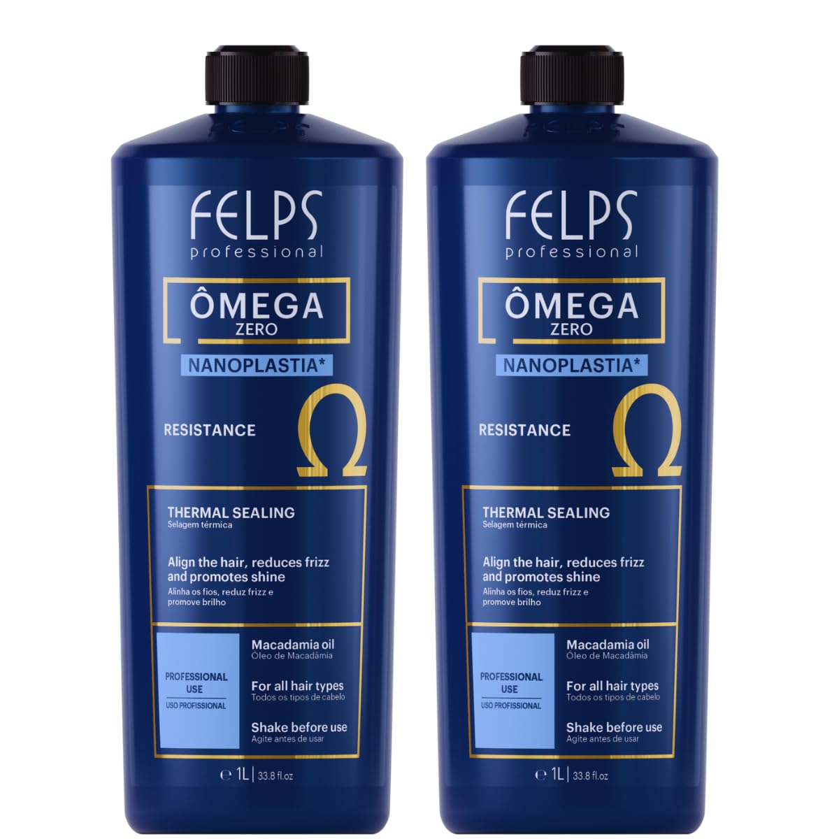 Omega Zero Nanoplastia Hair Treatment Kit - Formaldehyde Free Straightening & Smoothing with Macadamia Oil | 1L/33.81oz, 2 Pack