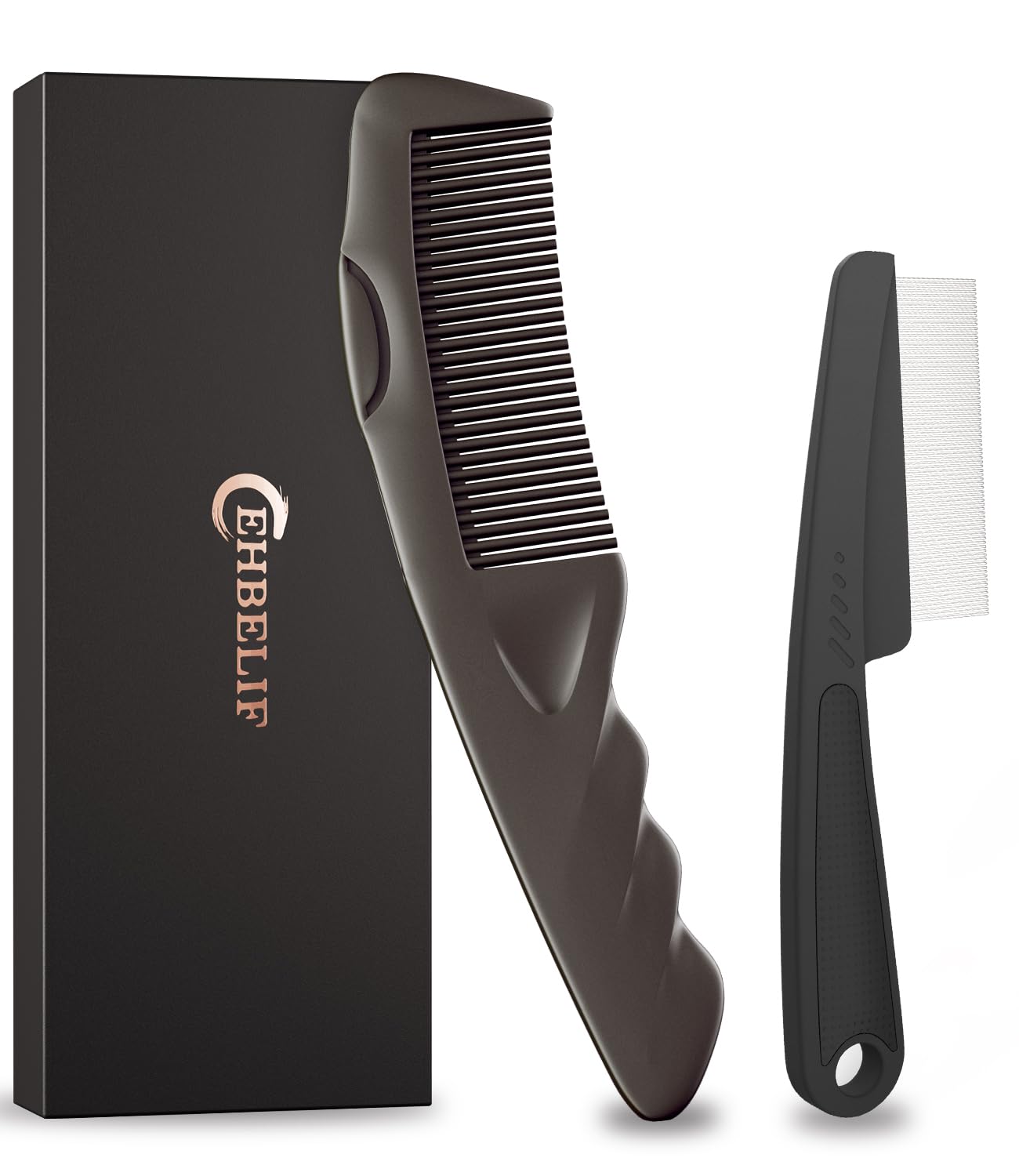 Dandruff Comb 2PC Upgraded Fine Tooth Scalp Detox Comb Lice for Women, Men & Kids Scalp Detoxing, Sweep & Massage Hair Brush Tool with Elegant Box for Hair Care (Brown)
