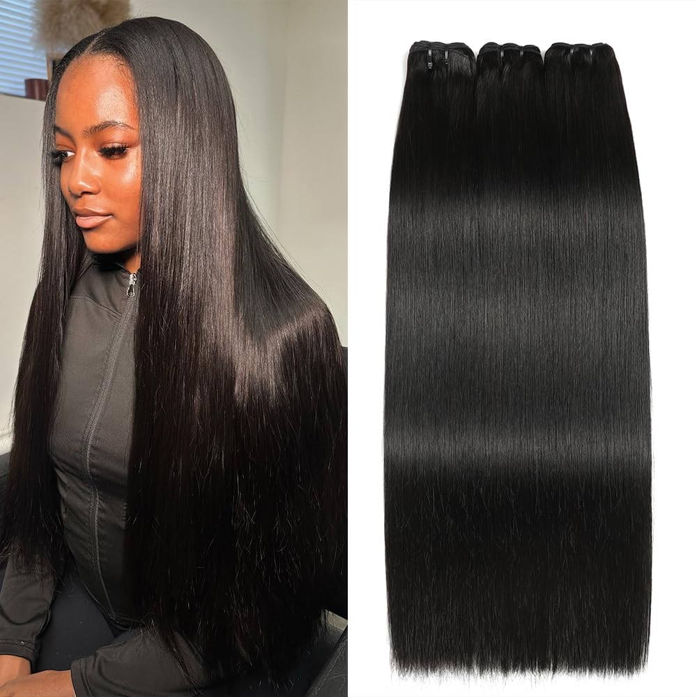 Human Hair Bundles - Straight 14-20 Inch Extensions | No Tangle, No Shedding, Double Weft, Natural Color