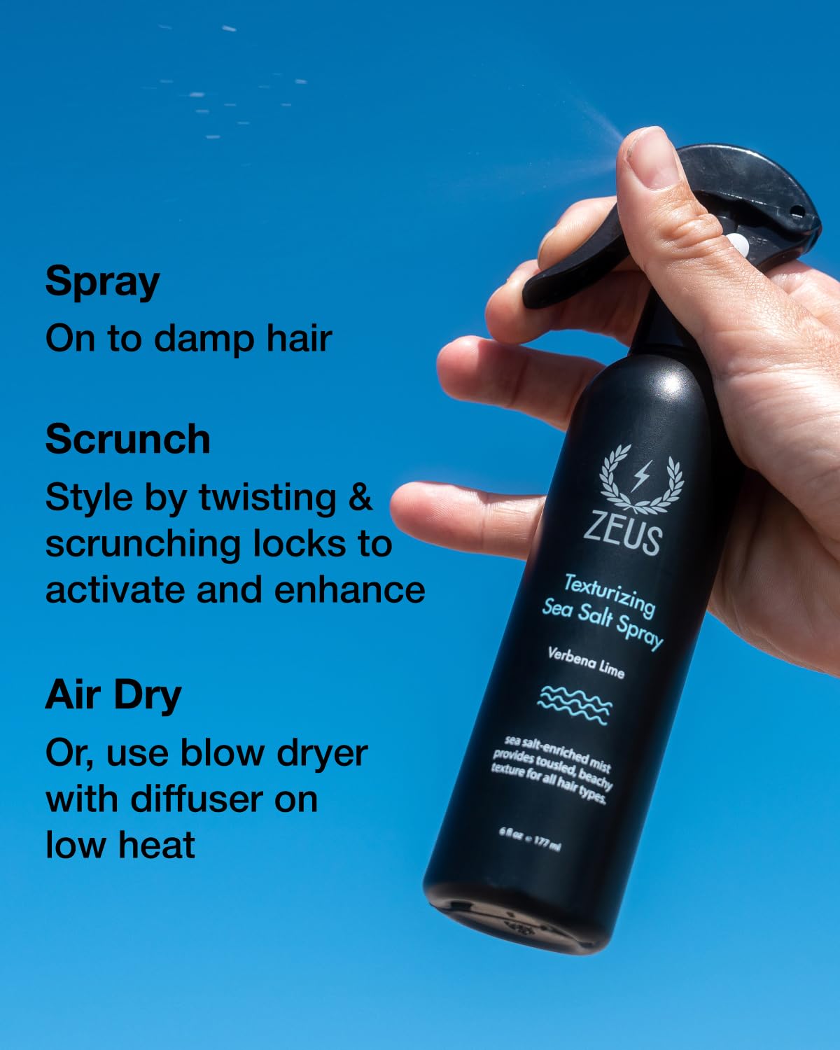 ZEUS Texturizing Sea Salt Hair Spray, Professional Volumizing & Styling Mist, Enhance Texture & Volume for Effortless Beachy Hair & Beard, Lightweight Hold & Matte Finish (Made in USA)