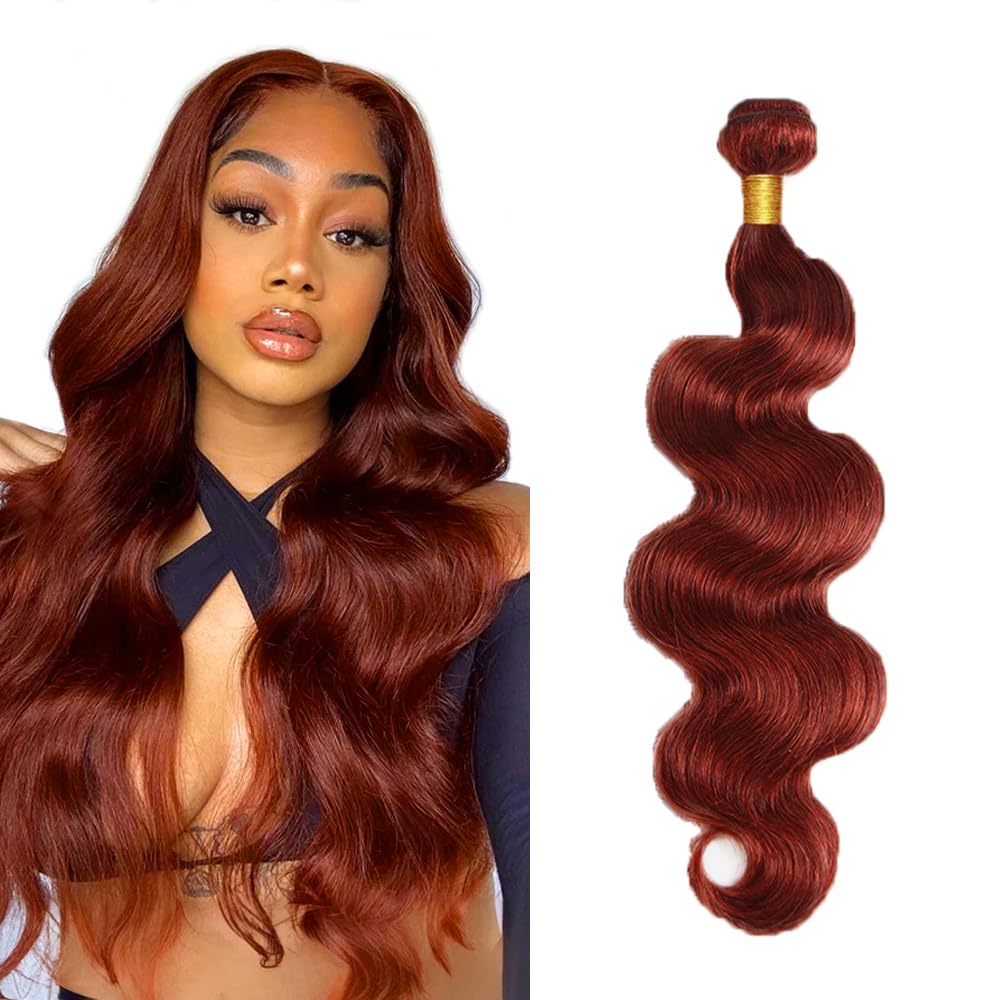 Copper Human Hair Bundles Color 33 Body Wave Bundles Huxowax Peruvian Virgin Remy Hair 1 Bundle 14 Inch Double Weft Auburn Body Wave Bundle