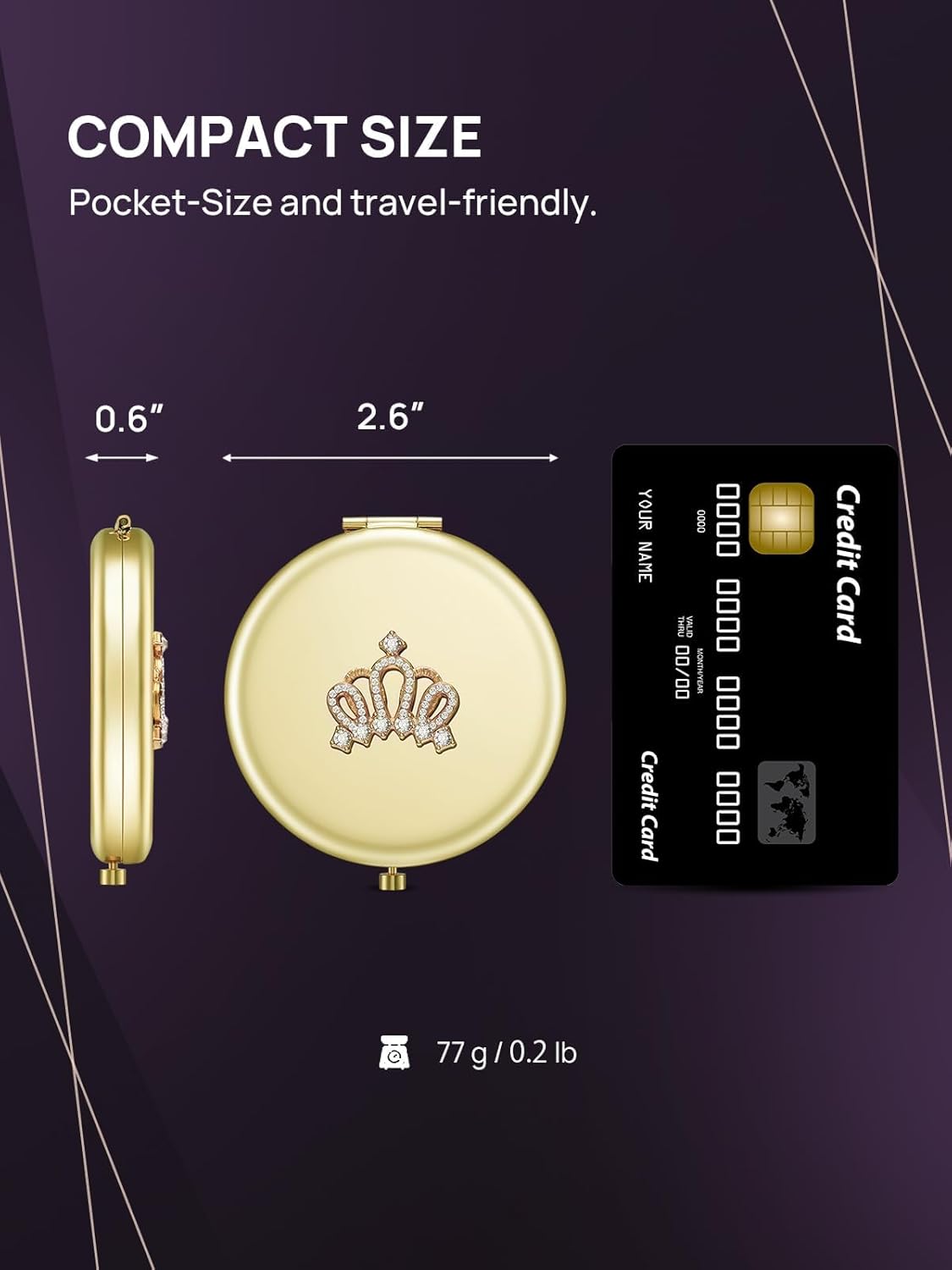 OMIRO Compact Magnifying Makeup Mirror - 1X/10X Dual Magnification | Crown Engraved Design, Perfect Gift for Women & Moms (Gold)