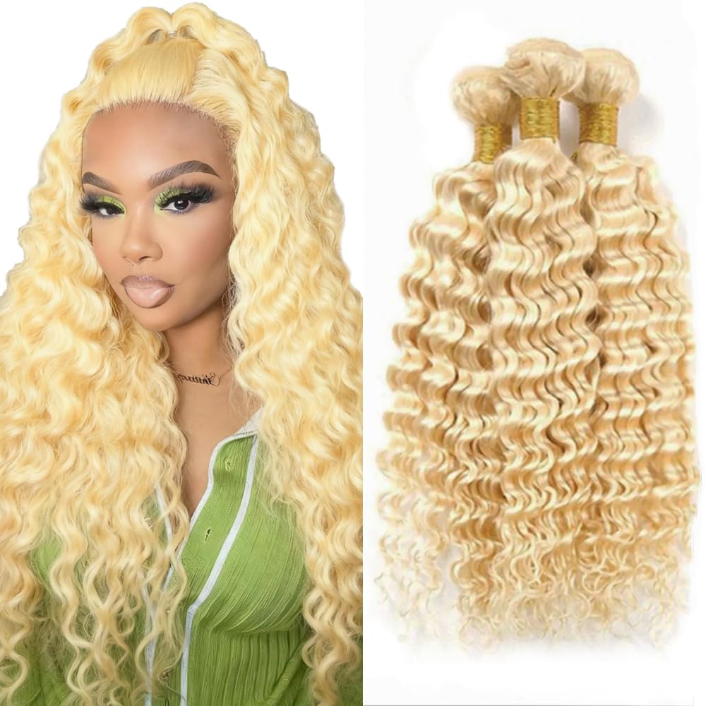 Blonde Human Hair Bundles 613 Deep Wave Bundle Blonde Deep Wave Hair Extensions 24 26 28 Inch Brazilian Virgin Remy Hair 3 Bundles