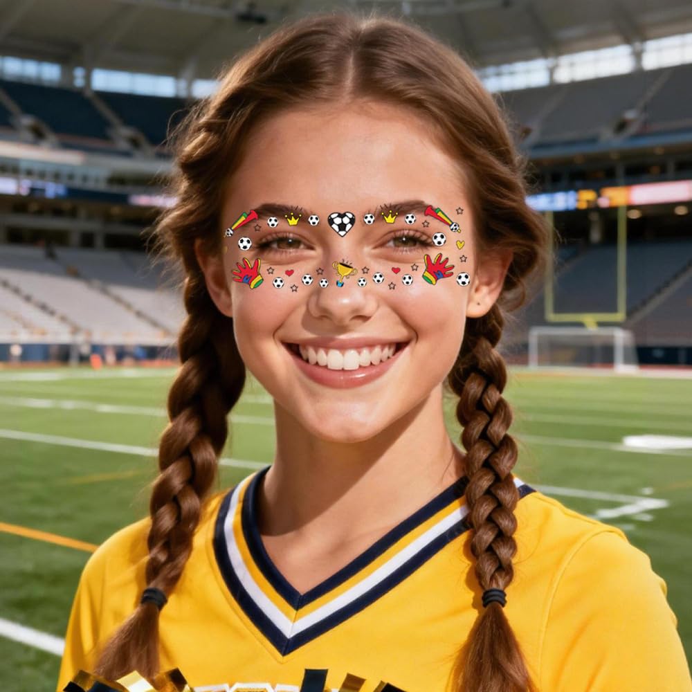 12Sheets Soccer Temporary Tattoos 2026 Face Body Stickers, Waterproof Sport Decals for Fan Parties, Events, Men Women