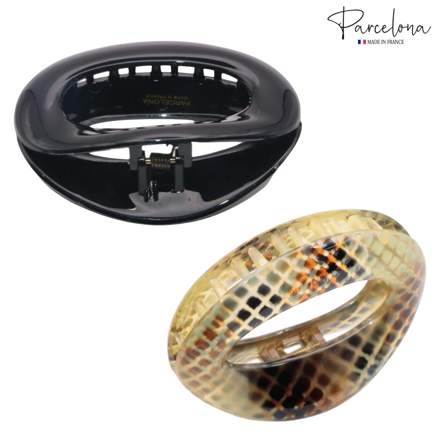 Parcelona French Flat Tube Cutout Small 2 1/2" Celluloid Set of 2 No Slip Grip Jaw Hair Claw Durable Styling Women Hair Accessories Girls Hair Claw Clips