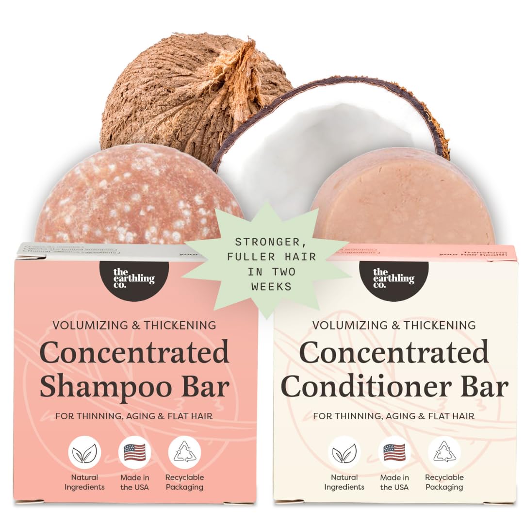 Volumizing Shampoo & Conditioner Bar Set - Thickening & Strengthening | Sulfate-Free, Paraben-Free, Vanilla Coconut