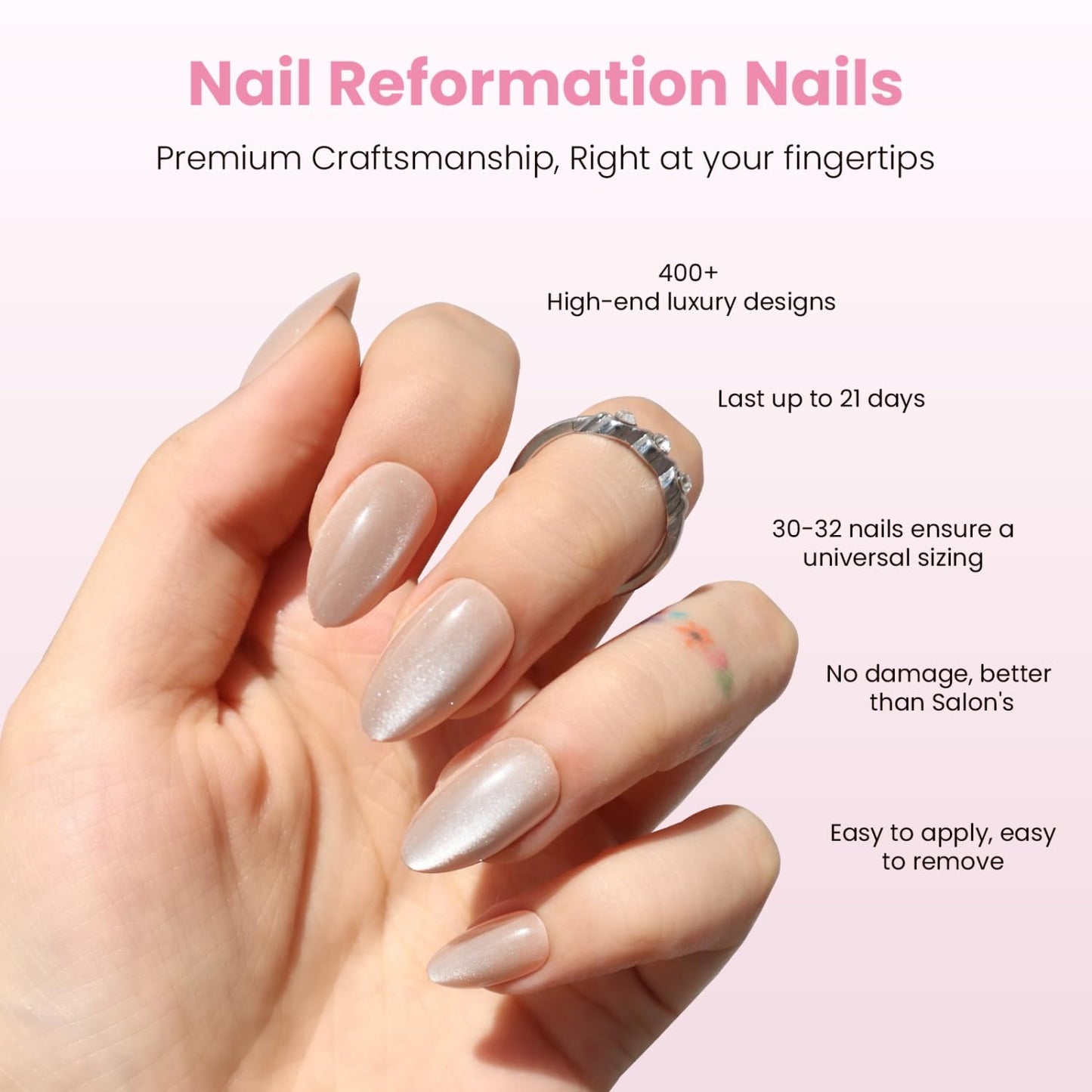 Press On Nails - Glowing Aura Velvet Cat Eye | Natural Short Almond Shape, Luminous Reusable 32 Nail Kit - 16 Sizes