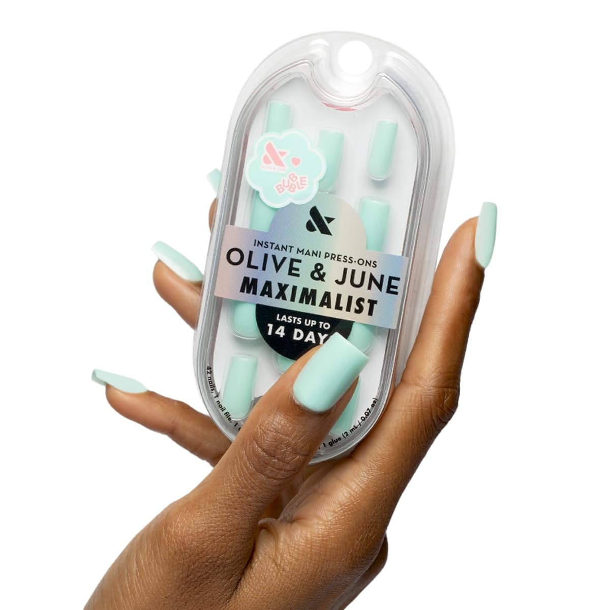 Maximalist Press-On Nails - Non-Toxic, Long-Lasting, Salon-Quality | 42 Fake Nails in 21 Sizes - Short Round Sky Chrome
