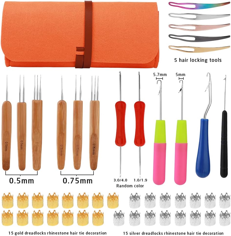 Dreadlock Crochet Hook Set - 48 Pcs Crochet Needles with Case | Various Sizes for Hair Braiding