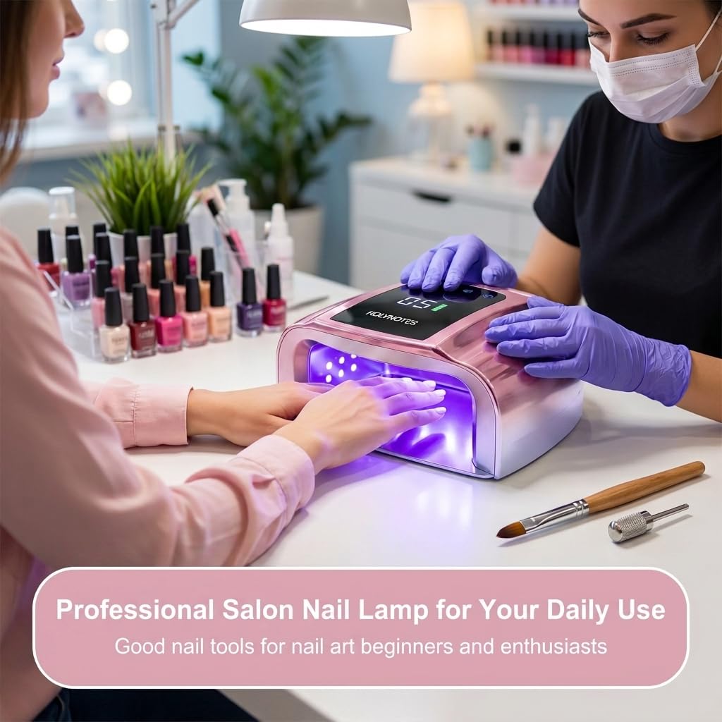 UV Nail Lamp, 96W Cordless Professional Rechargeable UV LED Portable Lamp, 4 Timer Setting and Smart Sensor Gel Nail Dryer, Ideal for Training, Nail Art Practice, Home & Salon