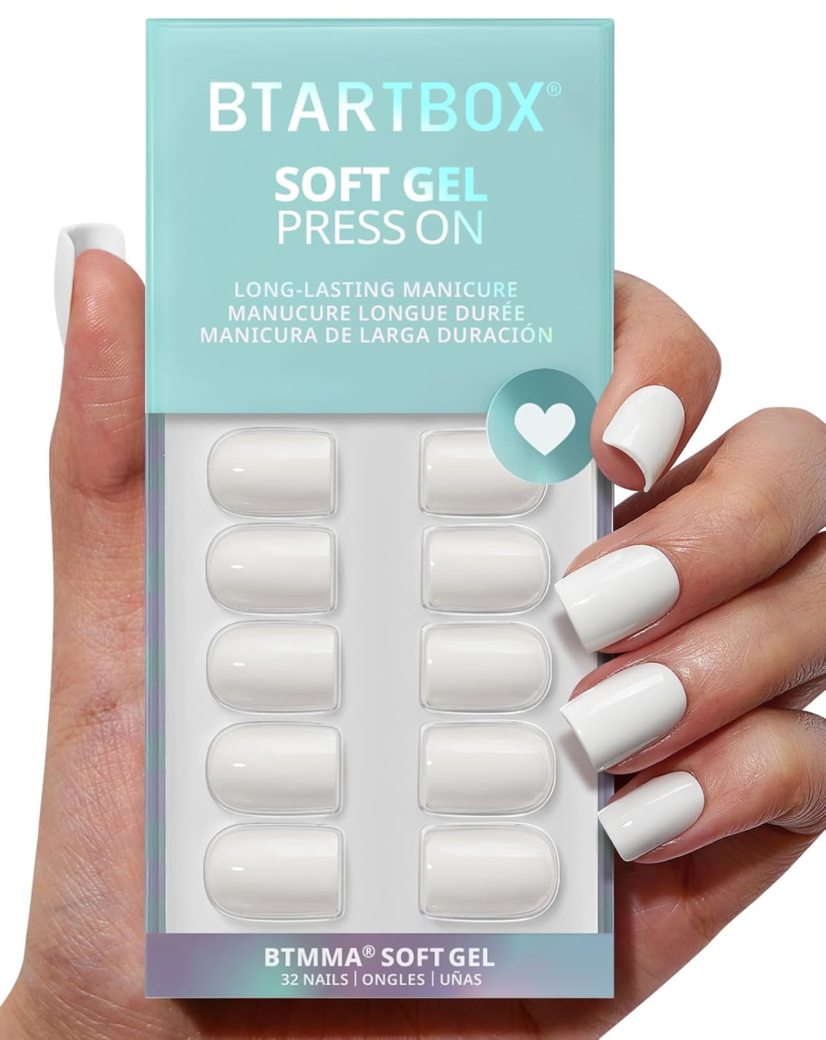 Press On Nails - Almond Shape Pastel Baby Pink Short Nails | Opaque Soft Gel, 32-Piece Kit in 16 Sizes