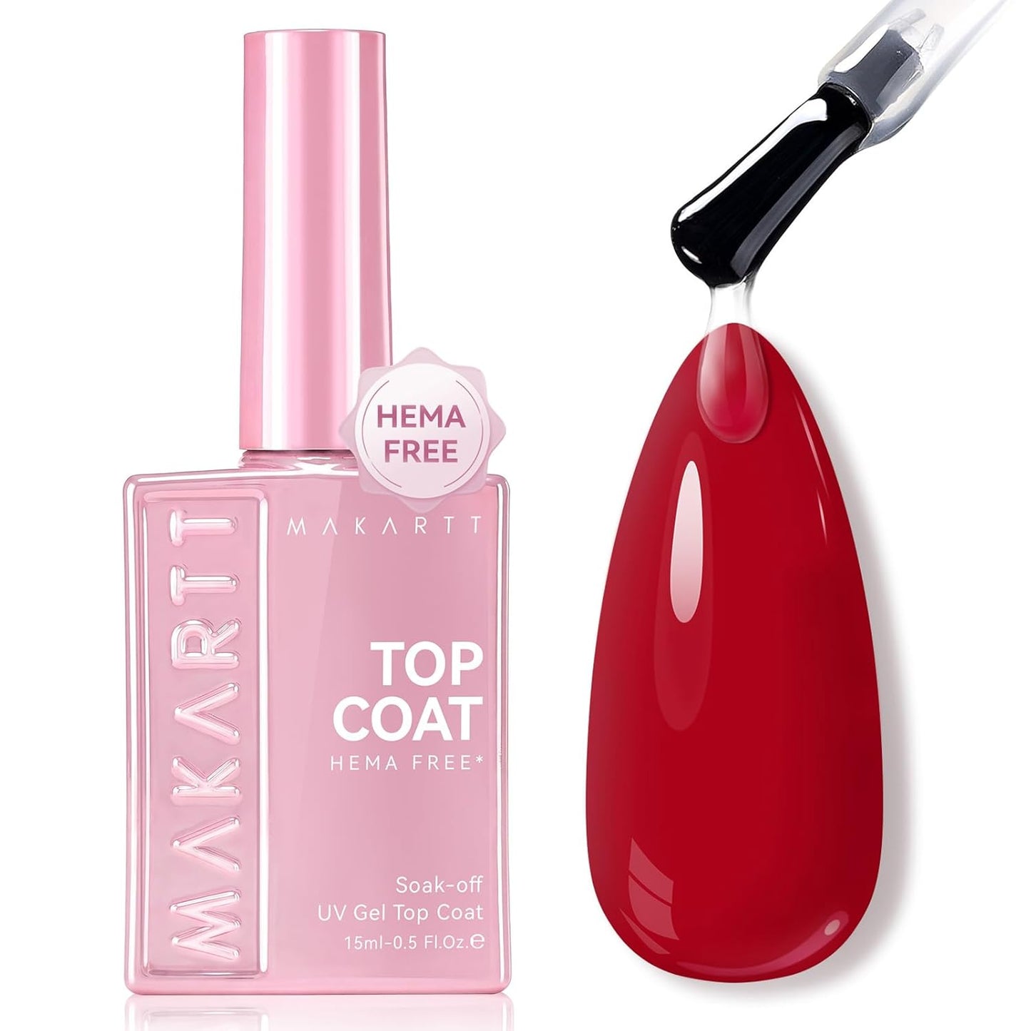 Makartt Gel Top Coat - Hema-Free No Wipe Clear Nail Polish | 15ml Long-Lasting High Gloss Finish for Home DIY