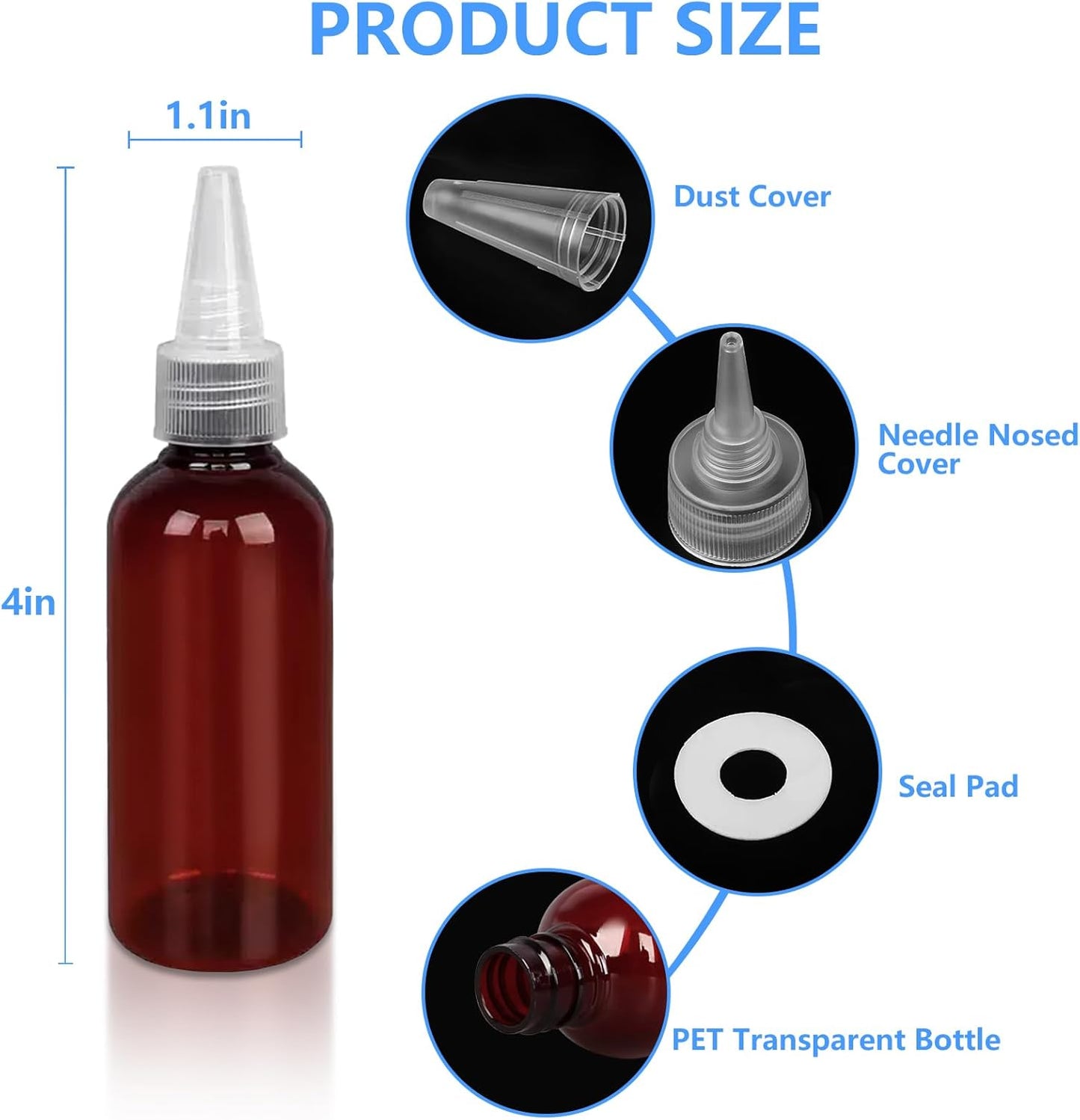 Amber Plastic Essential Oil Bottles - 4 Pack 1 Oz (30ml) with Funnel & Labels for Liquid Storage