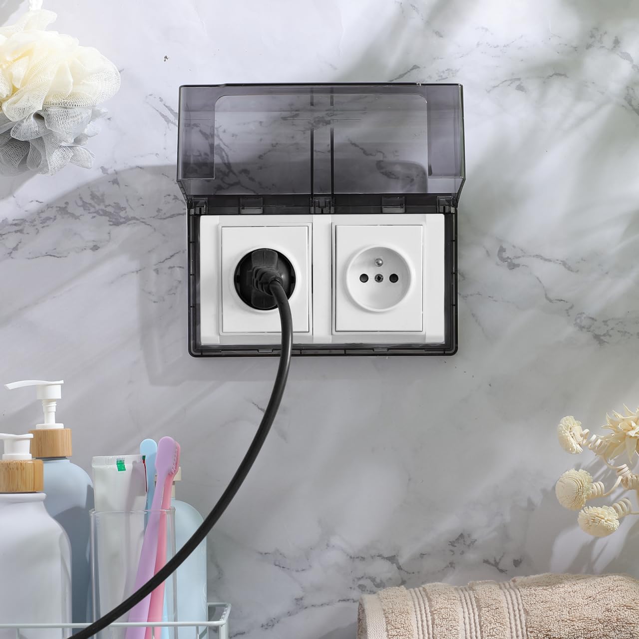 Housoutil Flip Weatherproof Cover Outlet Cover, Wall Switch Socket Face Plate Panel Box, Outlet Outdoor Receptacle Protector, Black