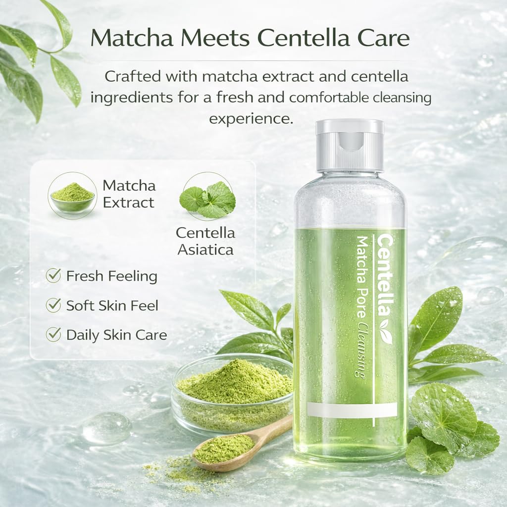 Matcha Centella Cleansing Oil for Face, Korean Facial Cleanser with Matcha Extract, Lightweight Cleansing Oil for Makeup and Daily Face Wash, Hydrating Skin Care for Pore Care and Fresh Feeling
