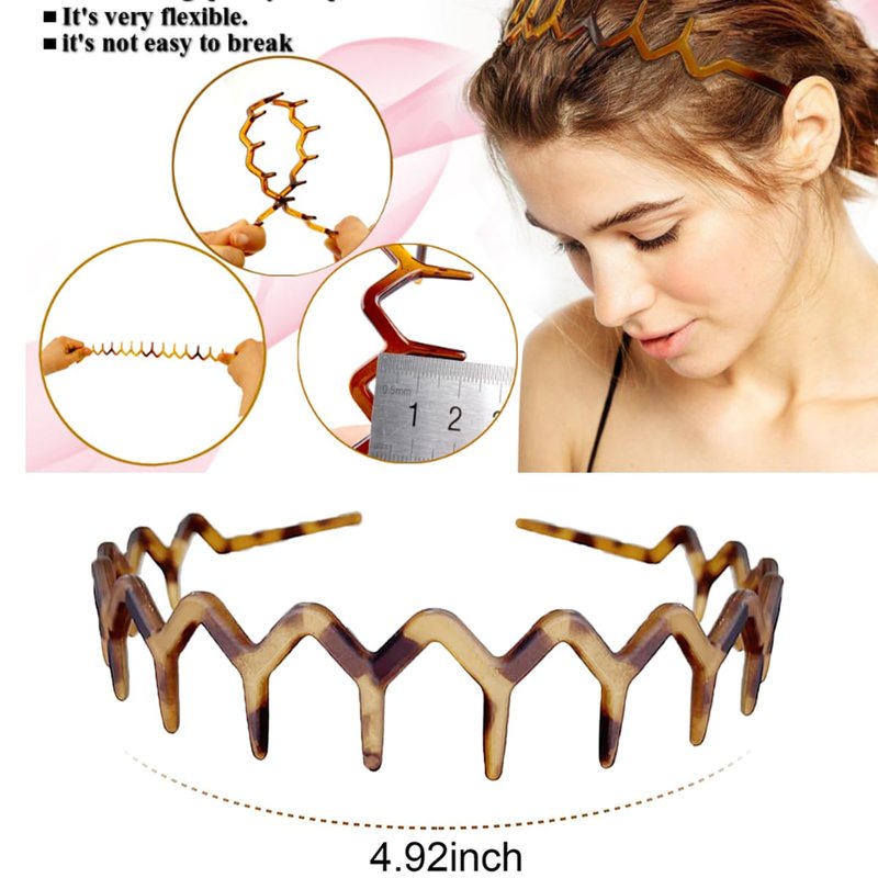 Zig Zag Headbands - Flexible Hairband for All Hair Types | No Headache Grip, Lightweight 90s Retro Style