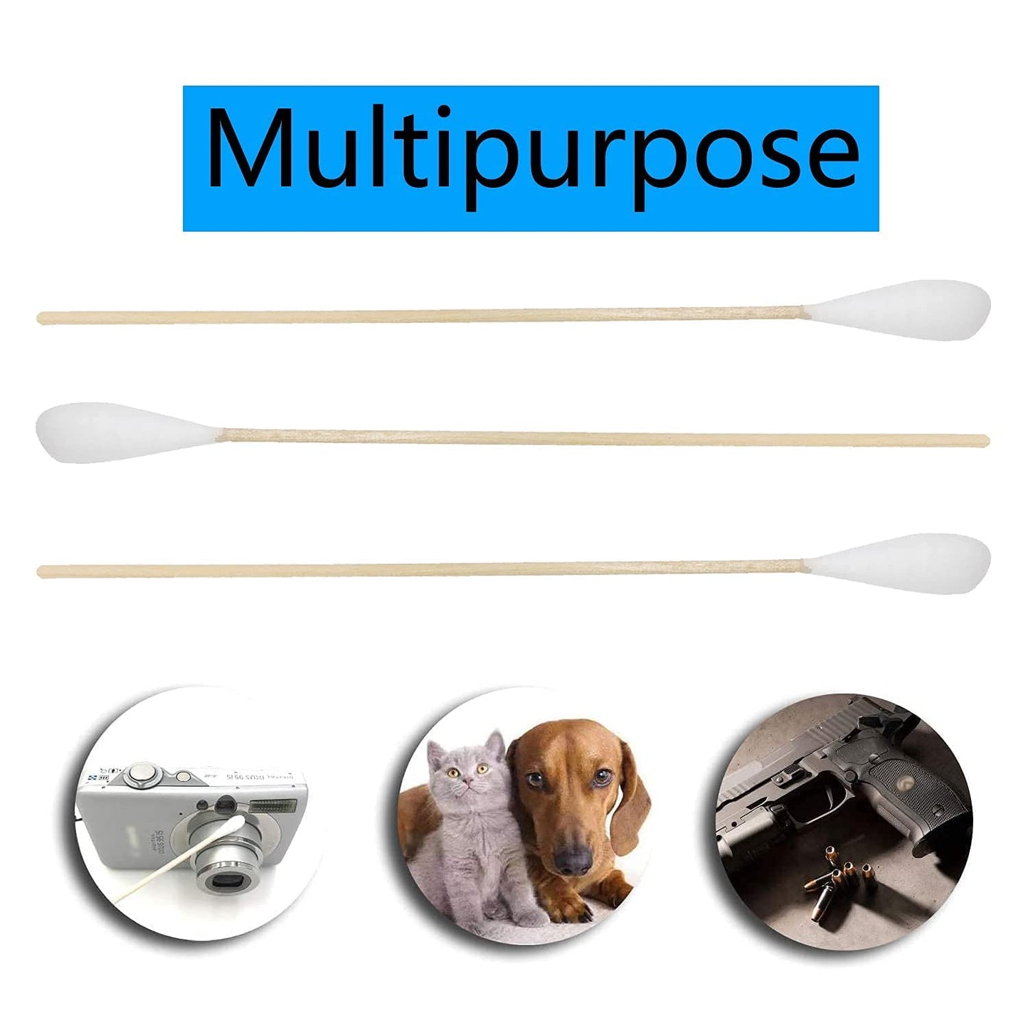 Premium 6-Inch Cotton Swabs - 100-Pack for Pets, Gun Cleaning & Makeup | Large Size