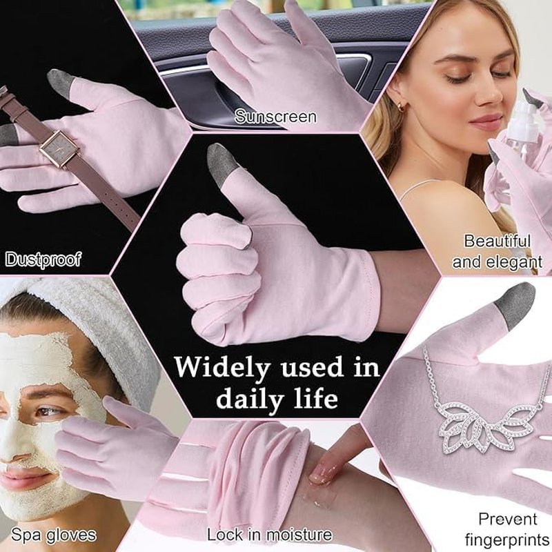 Moisturizing Cotton Gloves for Dry Hands - Touchscreen Friendly | Baby Pink, 2 Pairs