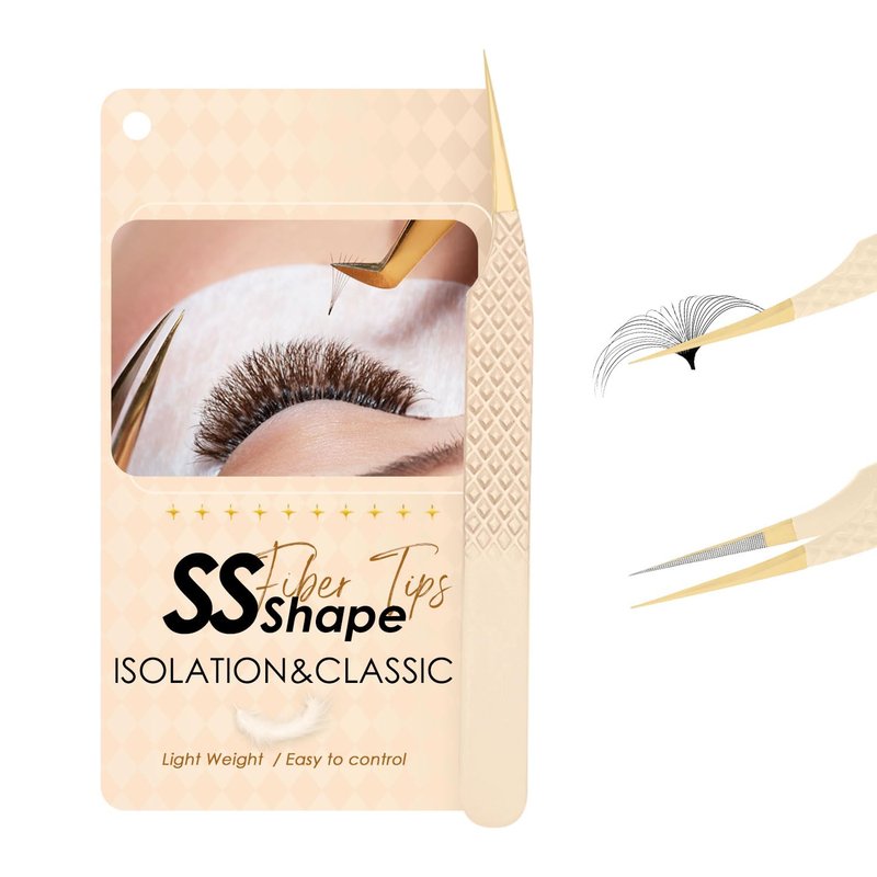 Beeutemaker Beige Fiber Tip Lash Tweezers for Eyelash Extensions – SS Shape for Isolation & Classic Lashes, Professional Lash Extension Tool