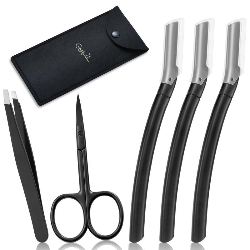 3-in-1 Multipurpose Eyebrow Grooming Set, Japanese Blades Precision Eyebrow Razors W/Tweezer & Trimmer Scissor, Eyebrow Set for Men and Women, Travel Case Included