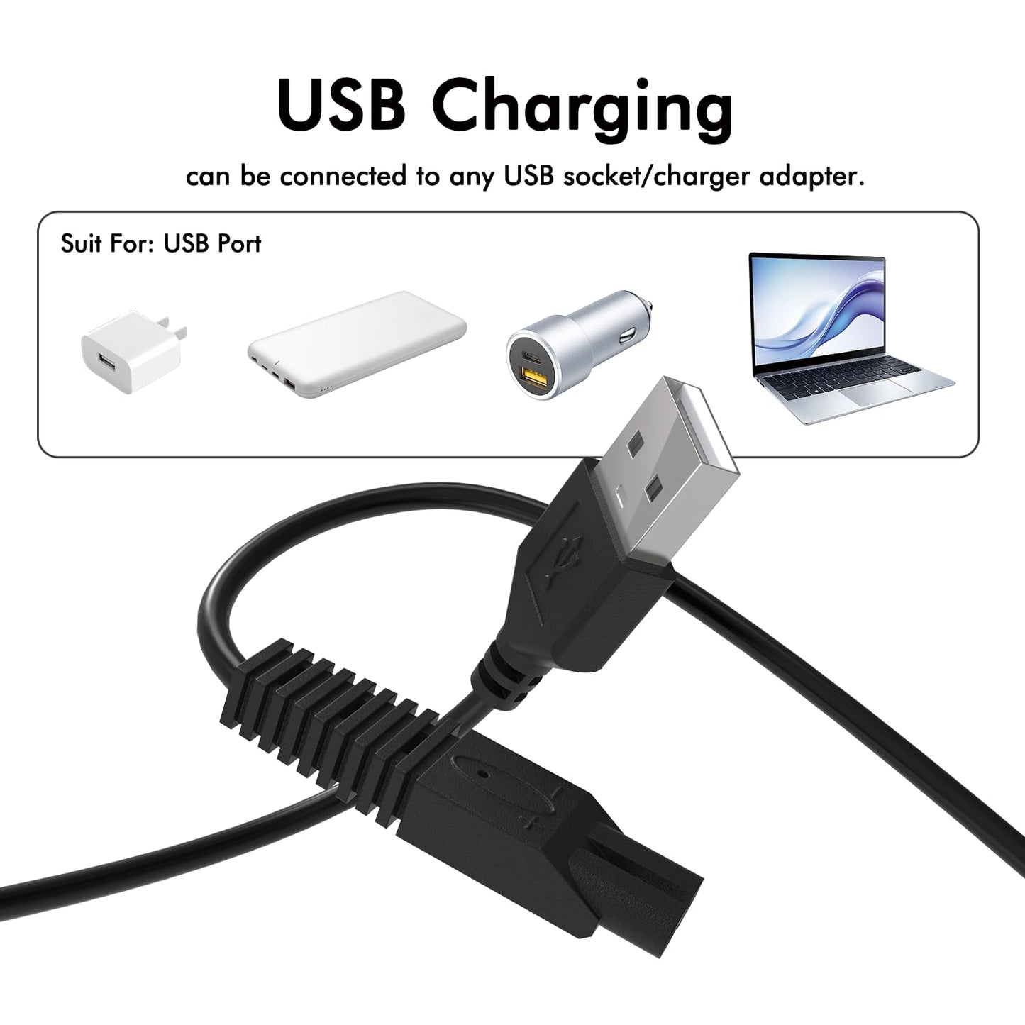 2 Pack USB Charging Cable for Remington Electric Shaver Model WDF5030A, WDF4816NA, WDF4821US, WDF4825 Only– Women’s Electric Shaver & Trimmer Replacement Charger Cord, Black