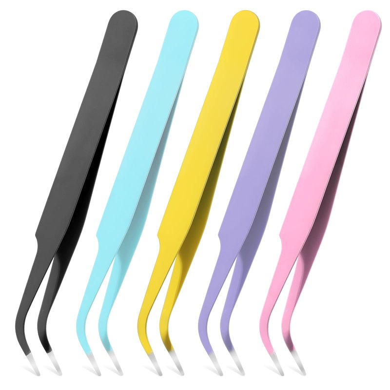 5 Pcs Curved Craft Tweezers, Upgraded Anti-Static Stainless Steel Curved of Tweezers Multipurpose Curveds Tip Craft Tweezer for Crafts Repairing, Scrapbooking, Cardmaking, Stickers