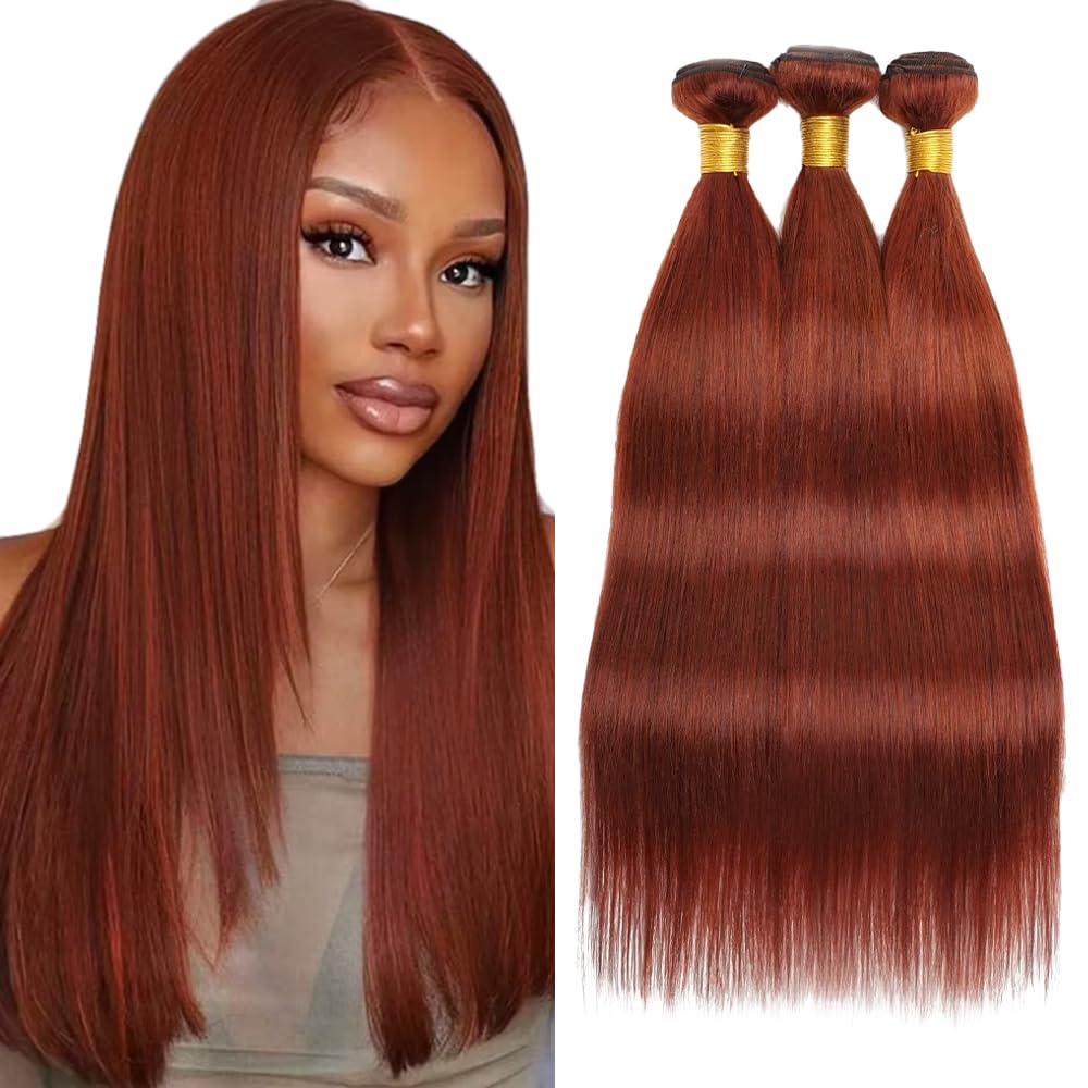 #33 Light Brown Bundles Human Hair Straight Bundles 22 24 26 Inch Straight Bundles Unprocessed Brazilian Virgin Hair Deals Quick Weave Hair Extensions 3 Bundle 50 Gram Per Bundle