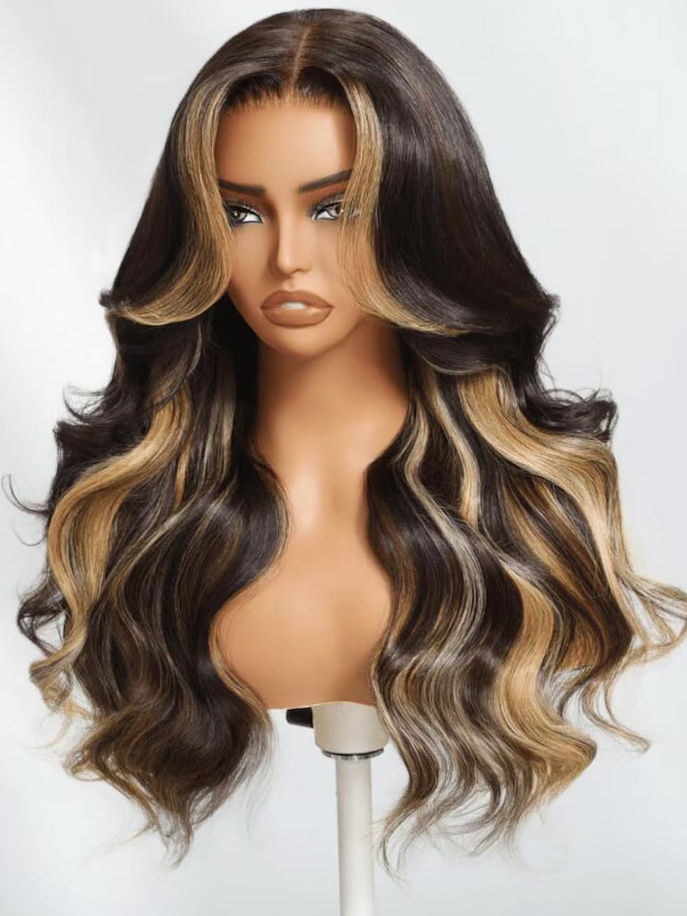UNICE Bye Bye Knots Glueless Wig 7x5 Pre Cut Lace Front Wigs Butterscotch Highlights Brown Loose Wave Human Hair Put on and Go Wig Pre Plucked Bleached Invisible Knots 150% Density 22 Inch