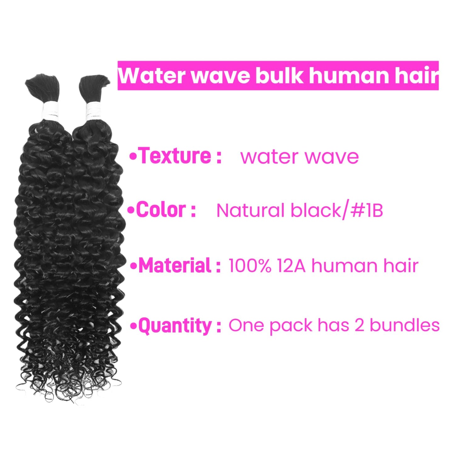 Human Braiding Hair for Boho Braids 2 Bundles 100g 22Inch Water Wave Human Hair Braiding Hair 12A Brazilian Virgin No Weft Hair Extensions for Bohemian Knotless Braids Bulk Human Hair for Braiding