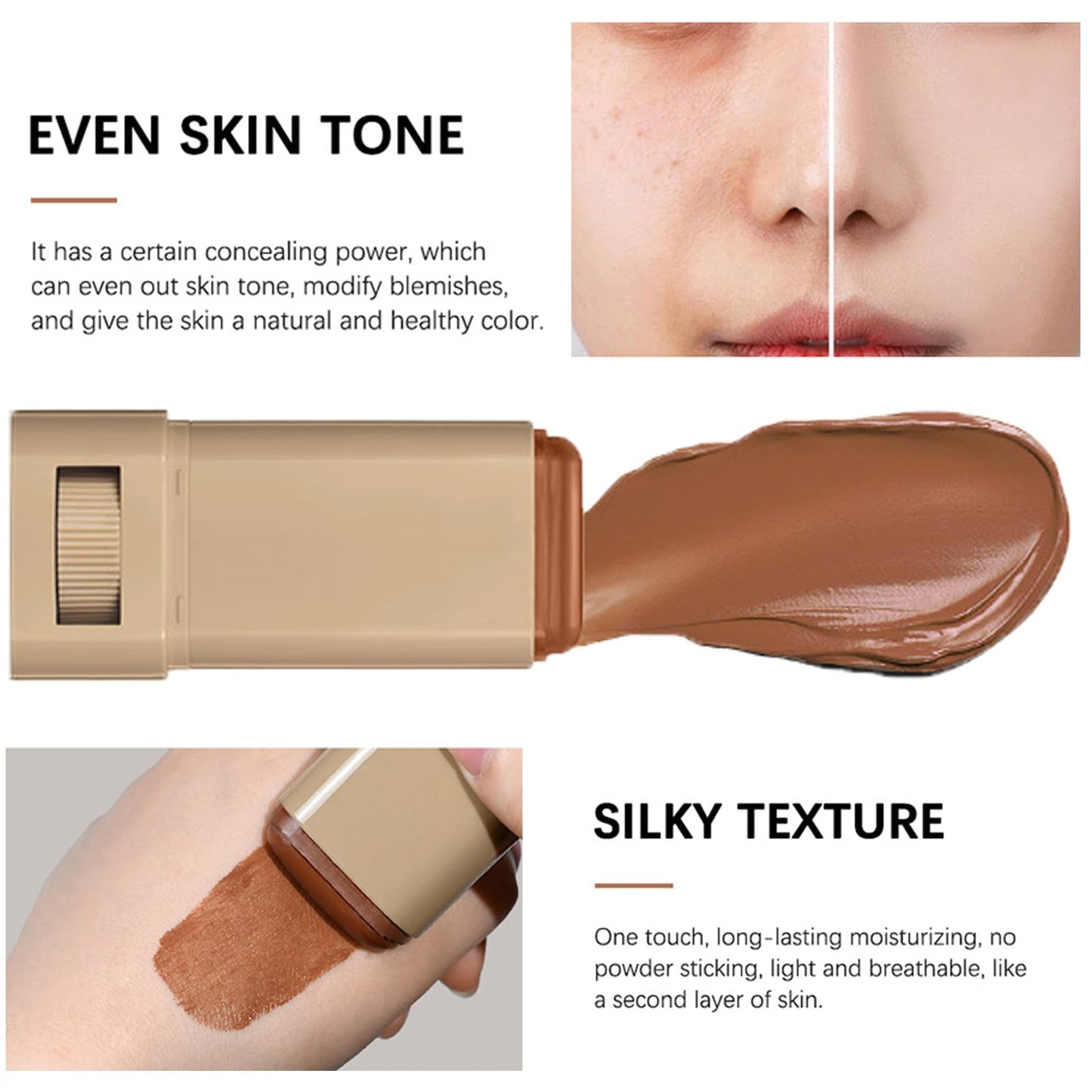 Dulele Solid Tinted Foundation Stick, Beauty Balm Serum Boosted Skin Tint, On-the-Glow Base, Moisturizing Serum Contour Stick, Natural Finish Makeup, Lightweight Blendable