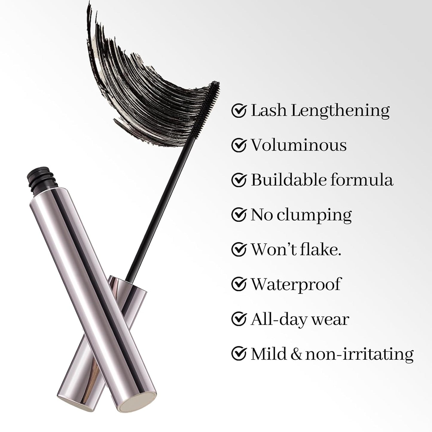 Lengthening & Volumizing Mascara for Older Women 60+ | Smudge-Proof, Flake-Free Black - Slim Micro-Brush for Hooded Eyes