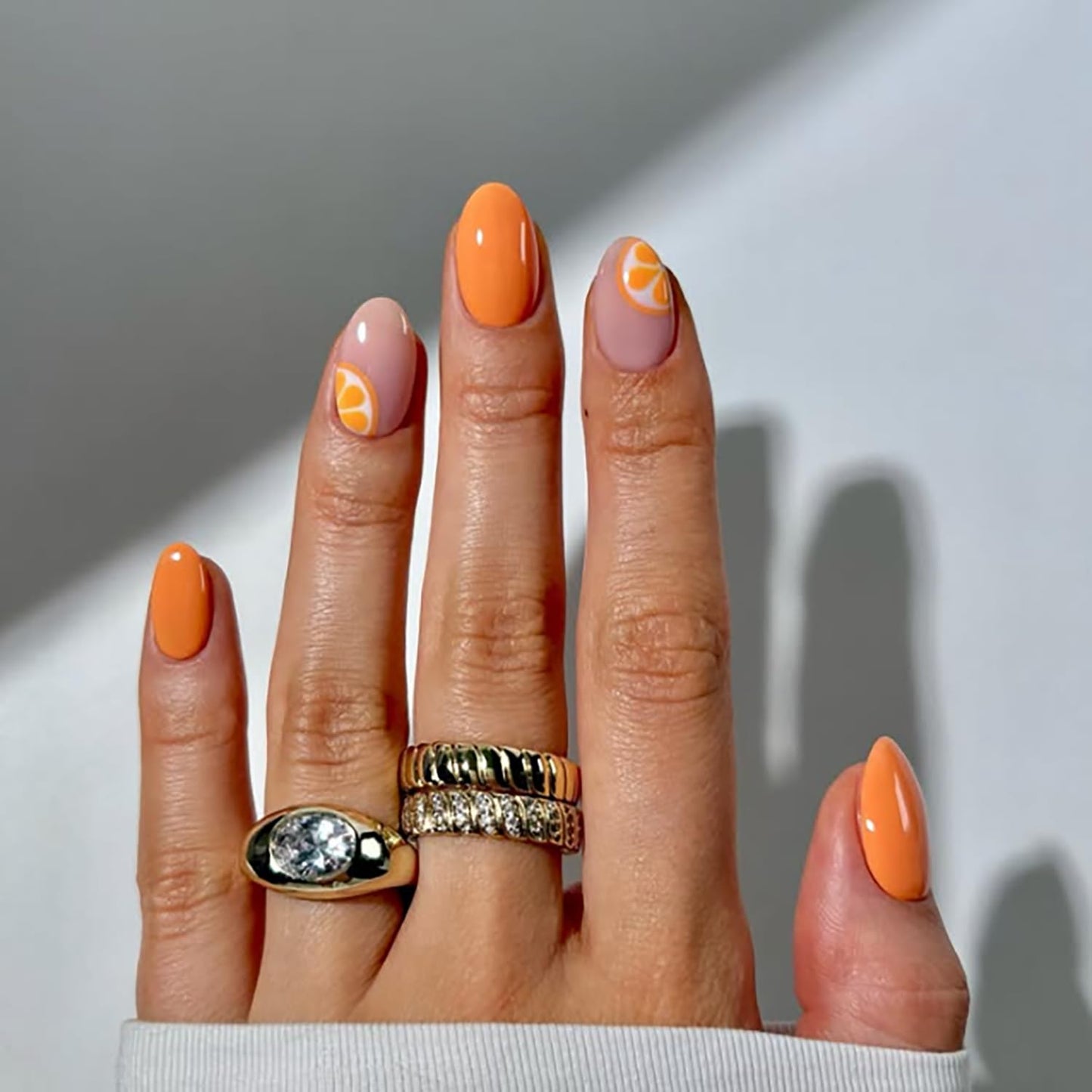 Short Press-On Almond Fake Nails - Rose Pink Acrylic with Glossy Stripe Designs | Reusable Full Cover Nails for Women