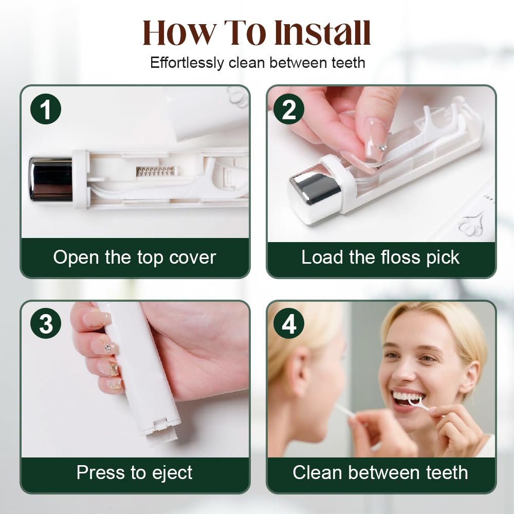 Portable Floss Dispenser with 100 Pcs Dental Floss, 2026 NEW Refillable for Home, Restaurant, and On-the-Go Oral Care for Family Hotel Travel (White)