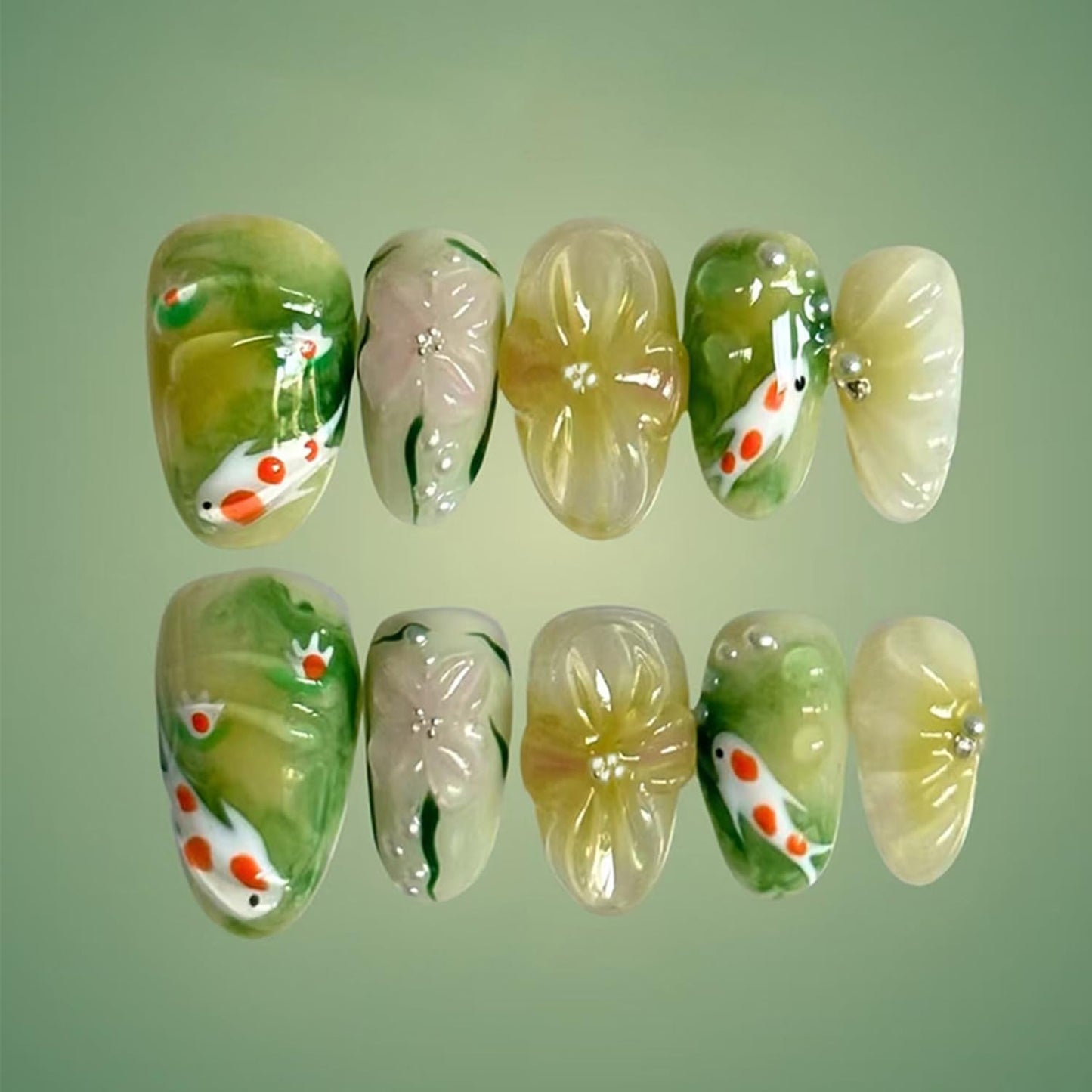 Press-On Nails - 30 Pcs Pink Flower French Tip Design | Short Almond 3D Floral Full Cover Acrylic Set