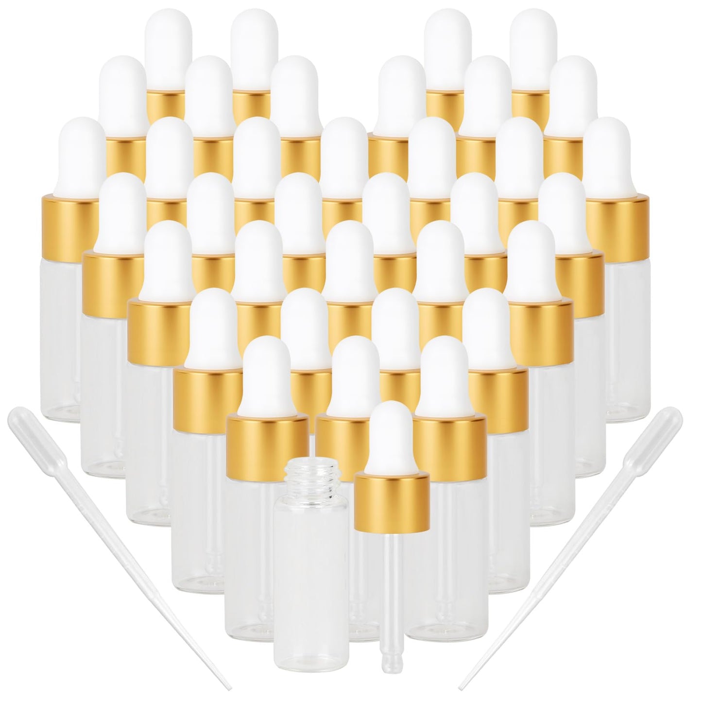 AGZHTYJQ 36pcs 5ml Mini Cuticle Oil Dropper Bottle Serum Travel Container Clear Glass Dropper Bottle For Perfume Cosmetics Liquid Aromatherapy Lab Sample Bottles With 2 Droppers